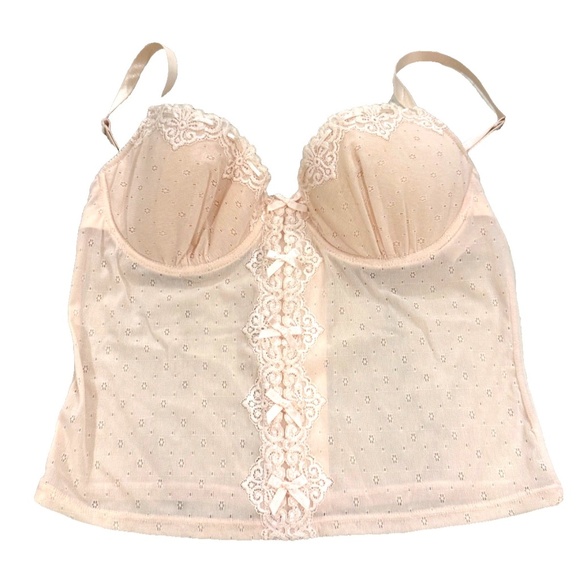 Rampage Sexy Lacy Pink Underwire Sheer Corset Bra Top with Bows; 36C NWOT - Picture 1 of 11